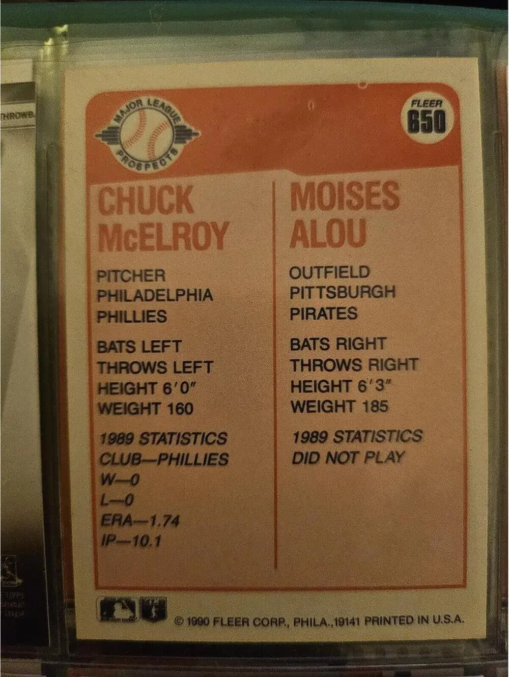 Moises Alou / Chuck McElroy - 1990 Fleer Rooke Card (RC) #650 - Baseball Card